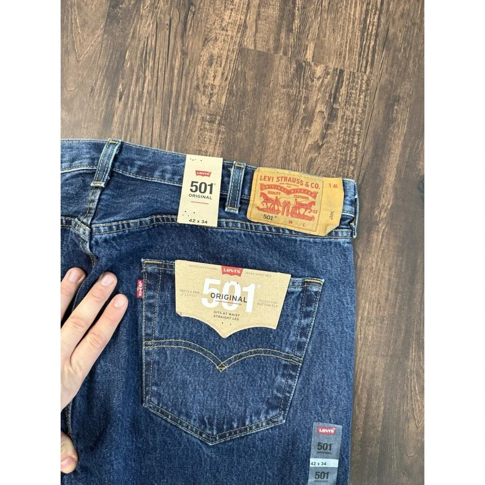 Levis 501 Jeans Size 42x33 Blue Straight Leg Medium Wash Button Fly Mexico